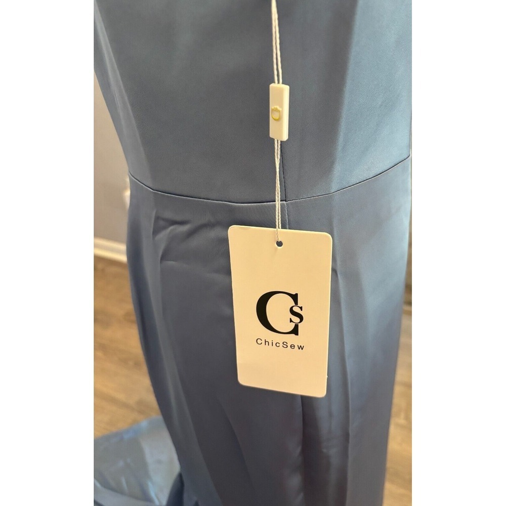 Chicsew Satin Square Neckline Maxi Lined Long Mermaid Bridesmaid Prom Dress Sz 8 - Picture 2 of 6